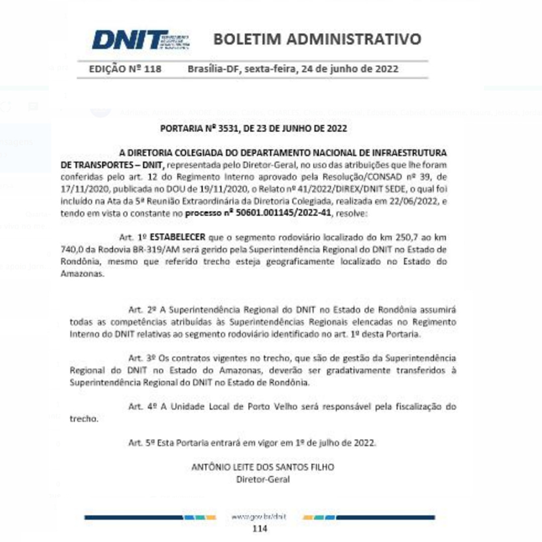 Amazonas poderá perder autonomia para decidir sobre BR 319 1 Amazonas poderá perder autonomia para decidir sobre BR 319